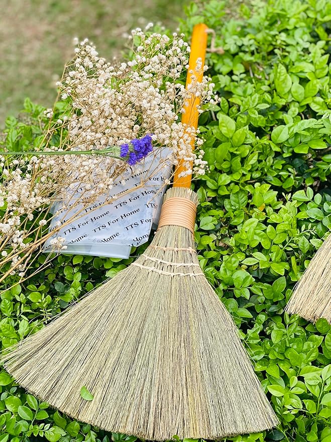TTS For Home Handmade Whisk Sweeping Orange Broom - Vietnamese Straw Soft Broom - Brooms Decorative 12.2" Width, 28.35" Length