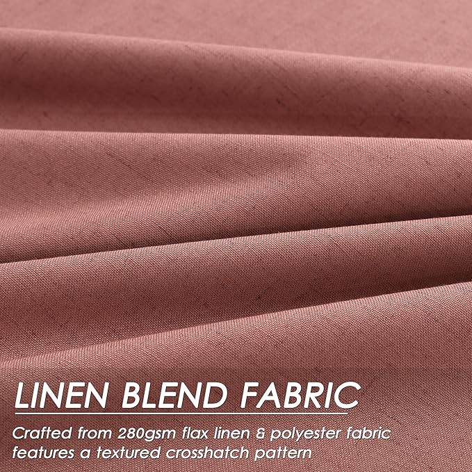 Blackout Linen Curtains 90 Inch Length 2 Panels Canyon Rose Rustic Farmhouse Back Tab Pocket Noise Reducing Drapes Thermal Insulated Flax Linen Curtains for Bedroom and Nursery Windows 52X90