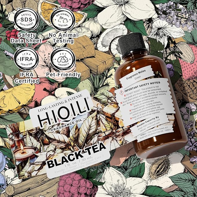 HIQILI Black Tea Fragrance Oil for Diffuser & Car Air Freshener, Long-Lasting Hotel Scent, Candle & Soap Making Supplies - 1 Fl Oz