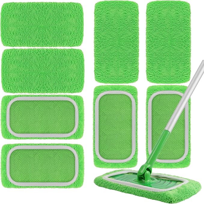 AmaVins 8 Pack Reusable Microfiber Mop Pads Compatible with Swiffer Sweeper, Dry Sweeping Cloths & Wet Mopping Cloths, Washable Pads for Surface/Hardwood Floor Cleaning (Mop is Not Included)