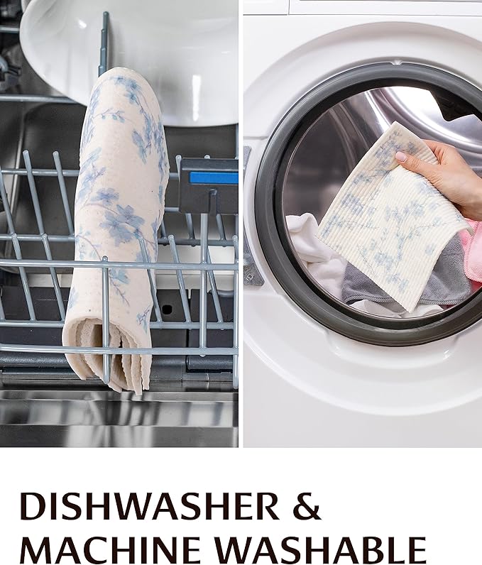 Swedish Dish Cloths for Kitchen - Reusable Cellulose & Cotton Cleaning Kitchen Cloth Towels - Absorbent Dishcloth for Washing, Cleaning, Dishes, Counter & More - Assorted 6 Pack of Washable Dishcloths
