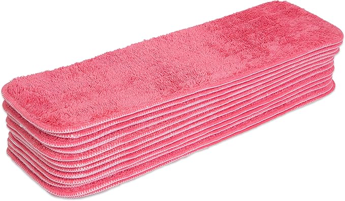 Arkwright Spray Mop Replacement Pads - (Pack of 12) Bulk Microfiber Flat Dry and Wet Refill Mop Pads Floor Cleaning, Compatible with Bona and Rubbermaid, Fits All Mop Heads, 18 in, Red