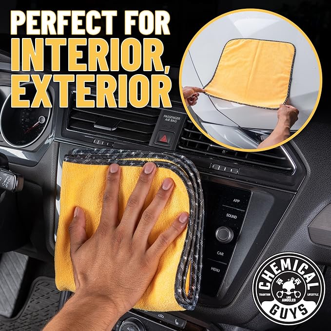 Chemical Guys MIC_506_12 Professional Grade Premium Microfiber Towels, Gold (16 Inch x 16 Inch) (Pack of 12) - Safe for Car Wash, Home Cleaning & Pet Drying Cloths