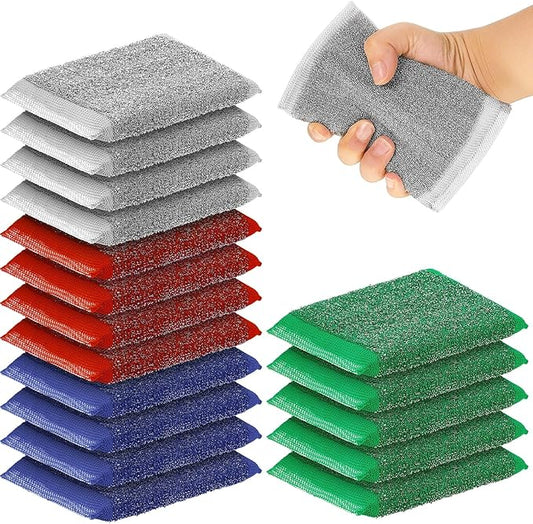 Thyle 24 Pack Steel Scrub Sponges for Dishes Non Scratch Scouring Sponge Multi Use Metal Scrubber Heavy Duty Dish Wash Kitchen Sponge for Pot Dish Washing Hard Surface Cleaning Tools (Multicolored)