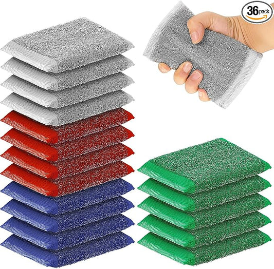 Thyle 36 Pack Steel Scrub Sponges for Dishes Non Scratch Scouring Multi Use Metal Scrubber Heavy Duty Dish Wash Kitchen Sponge for Pot Dish Washing Hard Surface Cleaning (Multicolored)