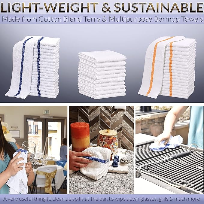 GOLD TEXTILES 60 PC New Cotton Blend White Restaurant Bar Mops Kitchen Towels 28oz (5 Dozen) (60, White)