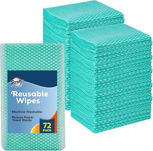 SCRUBIT Reusable Cleaning Wipes, Handy Wipes for Kitchen and Office - Dish Cloths for Washing Dishes - Multi Purpose Disposable Cleaning Towels (12 x 20 in) 72 Pack (Green)