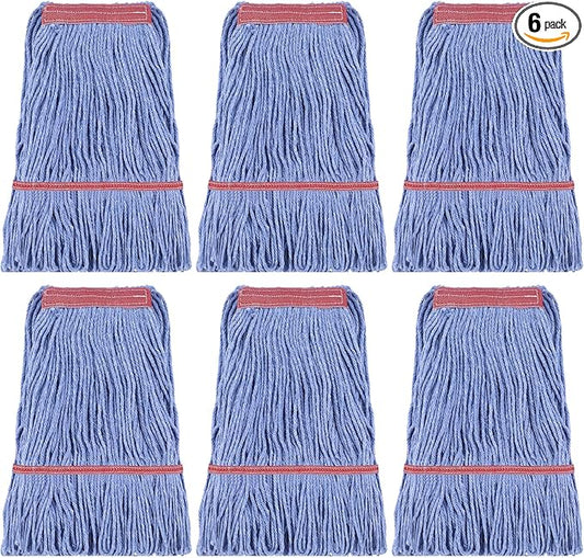 Eccliy 6 Pack Heavy Loop End Cotton String Mop Head Heavy Duty Mop Head Commercial Refills Replacement Bulk for Home Industrial Commercial Floor Cleaning (Blue,Red)