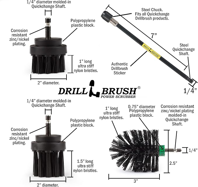 Ultimate Electric Spin Scrubber Drill Cleaning Kit with Extension - Cordless Drill Cleaning Brush Set, Power Scrubber, and Cleaning Supplies for Household and BBQ Tools - Grill Brush Scrubbing Brush