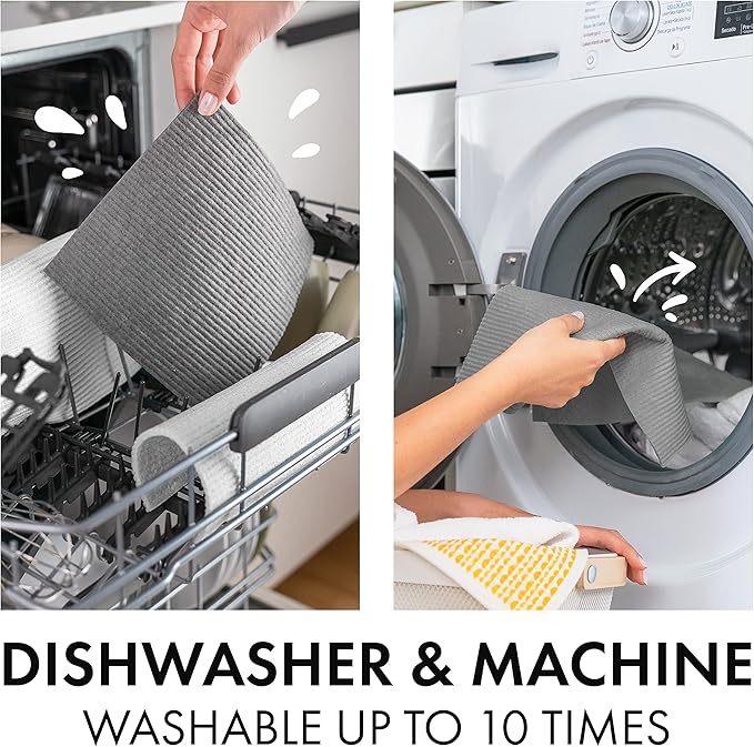 SUPERSCANDI 6 Pack Swedish Dishcloths for Kitchen - 100% Biodegradable & Compostable Reusable Paper Towels Washable, Food-Safe & Without Plastic - Dish Rags Suitable for Any Surface, White