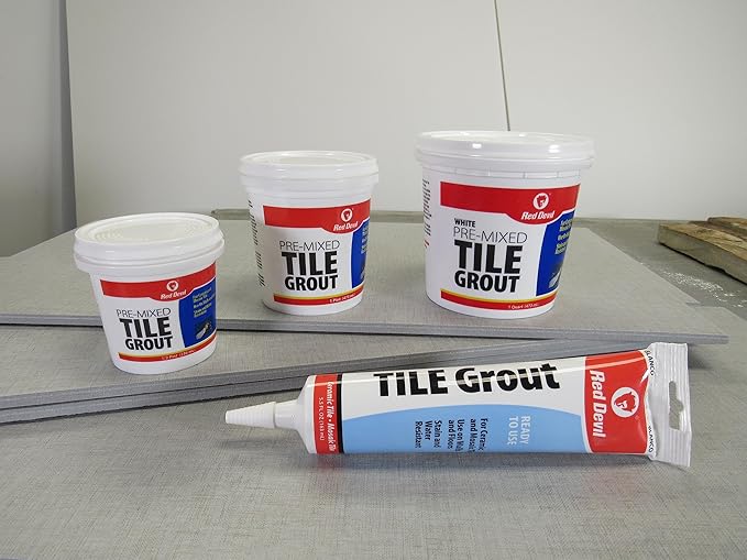 Red Devil 0424 Pre-Mixed Tile Grout - Professional Quality, Excellent Adhesion, Ideal for Wall & Floor Use - 1 Quart, White, Pack of 6, Made in USA