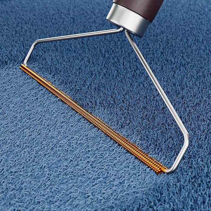 PUREVACY Pet Hair Remover for Furniture. Cat and Dog Fur Remover Tool. Reusable Lint Cleaner with Copper Teeth-Cutters and Wooden Handle. Metal Pet Hair Removal Tool for Carpet. Portable Couch Cleaner