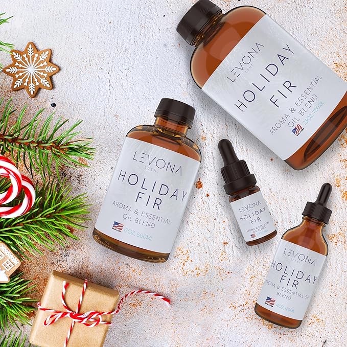 Levona Scent Christmas Essential Oils for Diffuser: Holiday Fir Essential Oil for Diffusers for Home - Essential Oils with Notes of Sandalwood & Amber Oil - Winter Fir and Balsam Fragrance - 10Ml