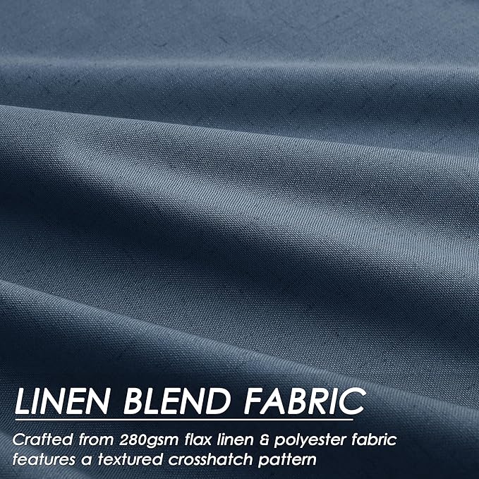 Nanspring Denim Blue Linen Blackout Curtains 96 Inches Long Loop Pocket Rod Pocket Flax Linen Noise Reducing Full Shading 2 Panels Set for Dining Room Elegant Modern Curtains Drapes 52x96