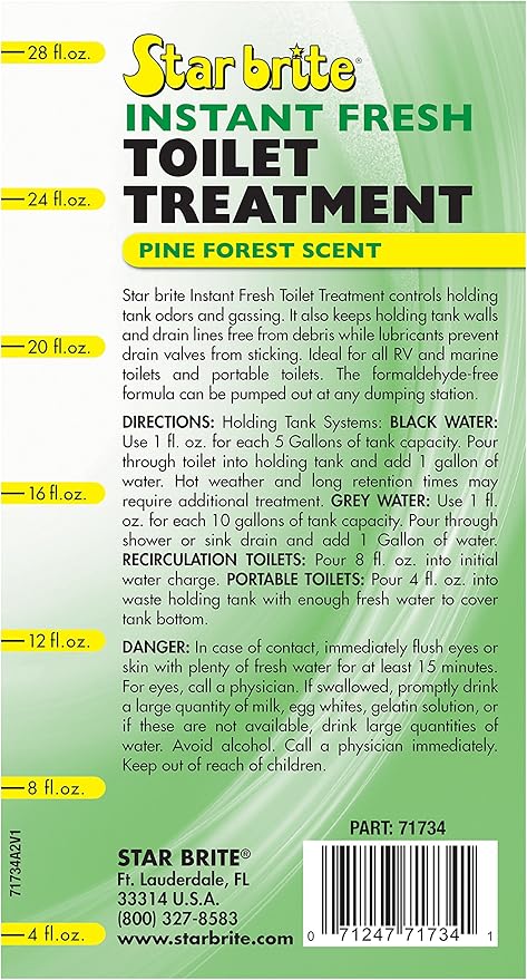 STAR BRITE Instant Fresh Toilet Treatment - Pine Scent, Odor & Waste Control, 32 OZ (071734)