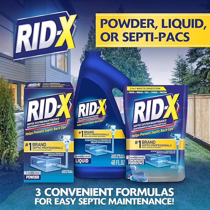 Rid-X Septic Tank Treatment Powder – 3 Month Supply, Dual Action Enzymes and Bacteria to Break Down Waste & Prevent Backups (Pack of 2)