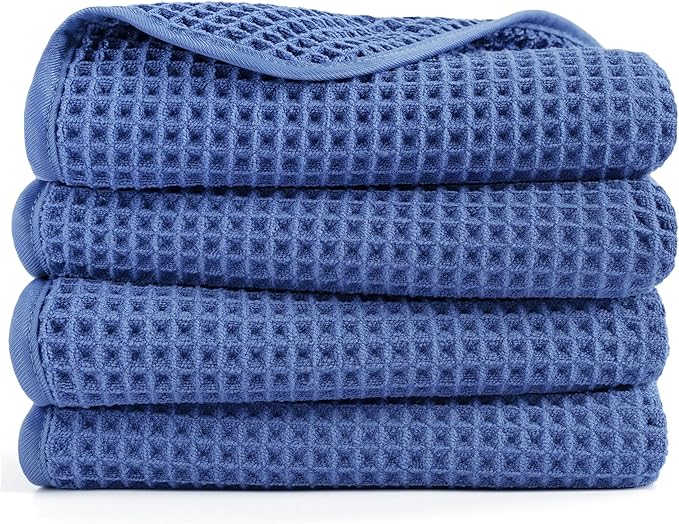 POLYTE Microfiber Lint Free Hand Towel, 16 x 30 in, 4 Pack (Waffle Weave)