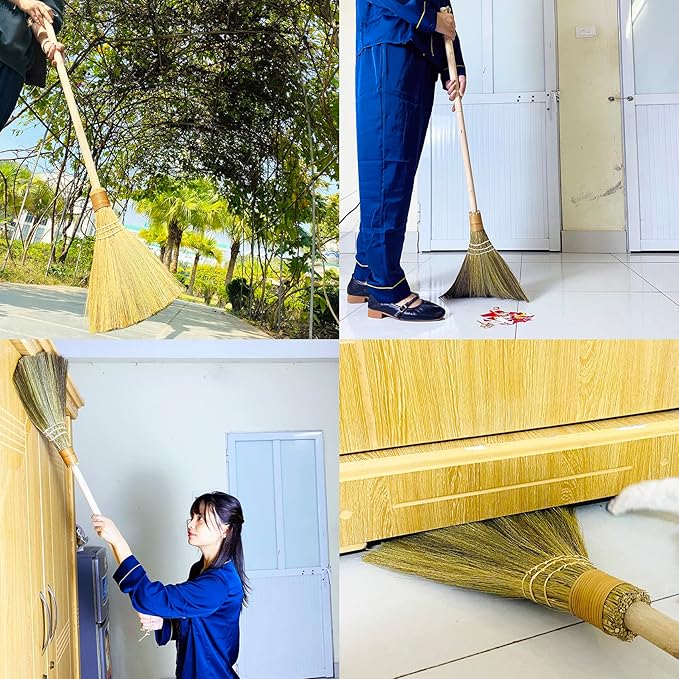 TTS Handmade Whisk Sweeping Broom - Vietnamese Straw Soft Broom for Indoor or Outdoor Sweeping - 9.45" Width, 39.37" Length