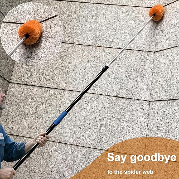 2 Pack Twist-On Cobweb Duster Head, Fits Standard 3/4 inch Threaded Poles, Attachment Spider Web Duster Brush for Outdoor & Indoor Cleaning (Orange)