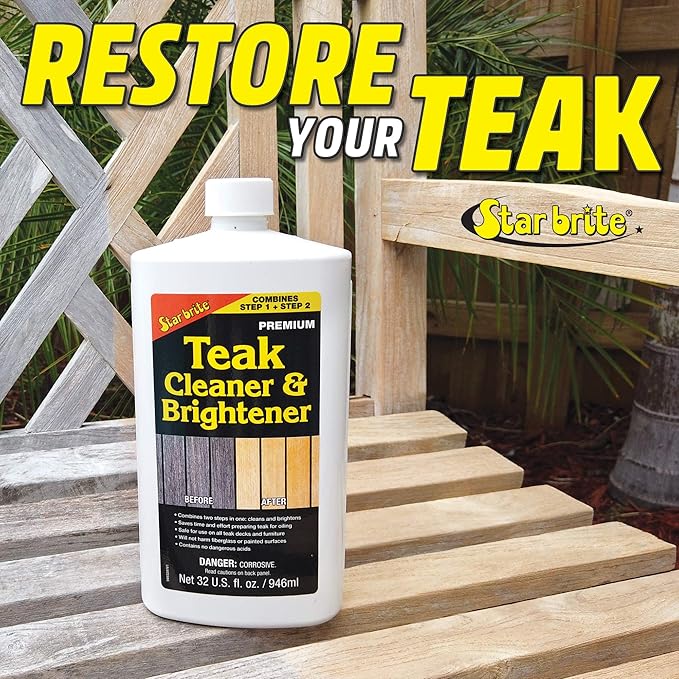 STAR BRITE Teak Cleaner & Brightener, Restore Weathered Wood, 32oz (094932)