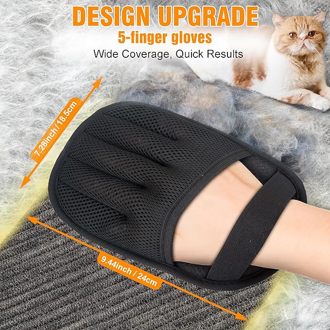 ZENELANEP Pet Hair Removal Glove for Cats & Dogs, Upgraded Five-Finger Electrostatic Pet Hair Remover Glove, Reusable Tool for Couch, Carpet, Laundry & Car Seat