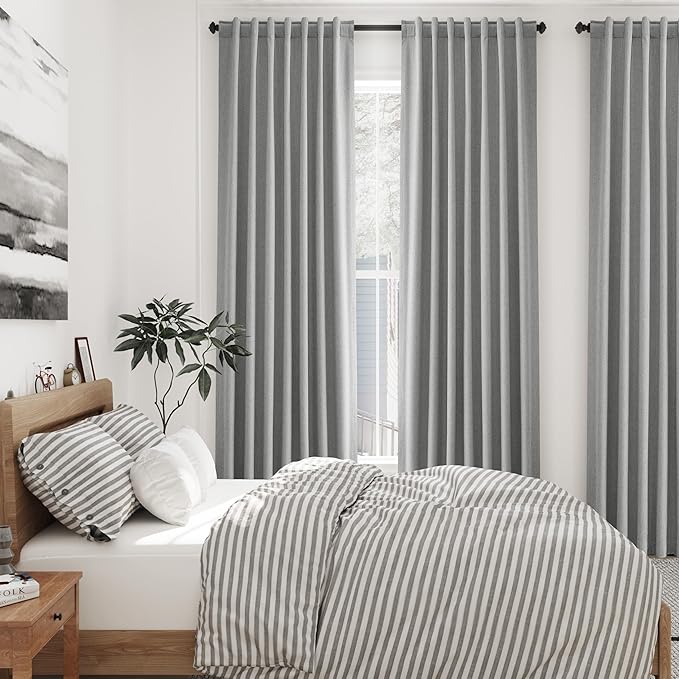 Nanspring Charcoal Linen Blackout Curtains 84 Inches for Bedroom Modern Farmhouse Living Room Draperies Cream Colored Thermal Insulated Full Shading Curtains for Sliding Door 52x84
