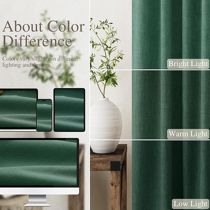 Nanspring Green 100% Blackout Curtains 63 inches Long for Bedroom Boho Farmhouse Back Tab Rod Pocket Thermal Insulated Textured Short Room Darkening Curtains 2 Panels Set 52x63 Inches