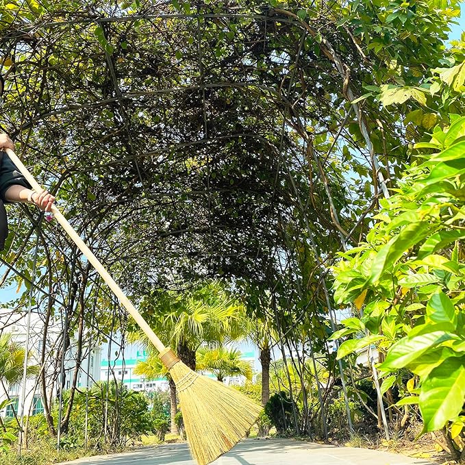 TTS For Home Handmade Whisk Sweeping Broom - Vietnamese Soft Straw Broom for Cleaning - Decorative 9.45" Width, 52.37" Length