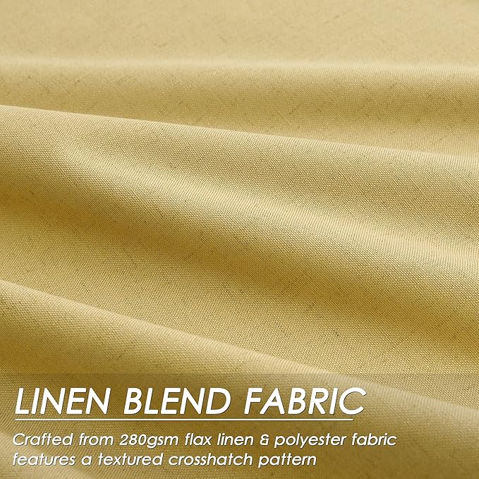 Nanspring Gold Linen Blackout Curtains 108 Inches Long Back Tab Rod Pocket Thermal Insulated Noise Cancelling Full Shading 2 Panels Set for Sliding Door Elegant Modern Curtains Drapes 52x108