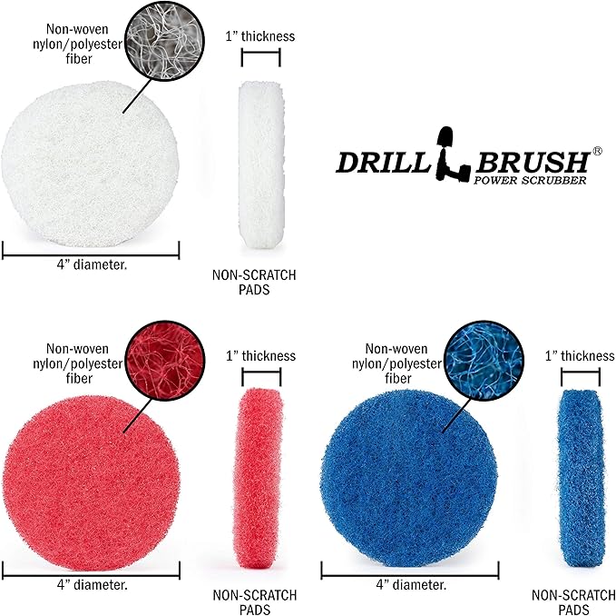 Auto Brushes - Drillbrush - Rotary Drill Brush Cordless Scrubber - Detail Brush Set - Chrome Wheel Cleaner - Leather Cleaner - Bathroom Cleaning Tools - Drill Brush Pads - Bathtub - Shower Cleaner