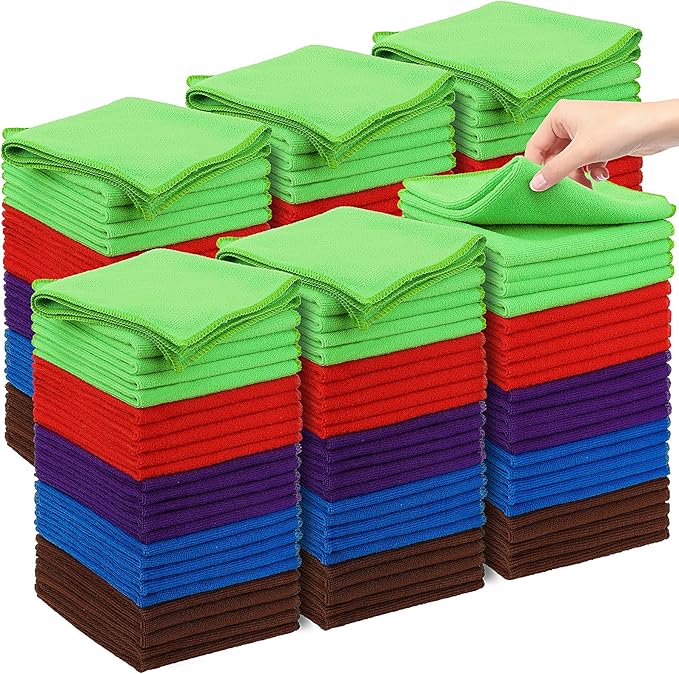 Microfiber Cleaning Cloths – 150 Pack, 12"x12" Ultra Soft & Lint-Free Cleaning Towels for Kitchen, Car, Glass, Window & Home – Reusable Microfiber Rags