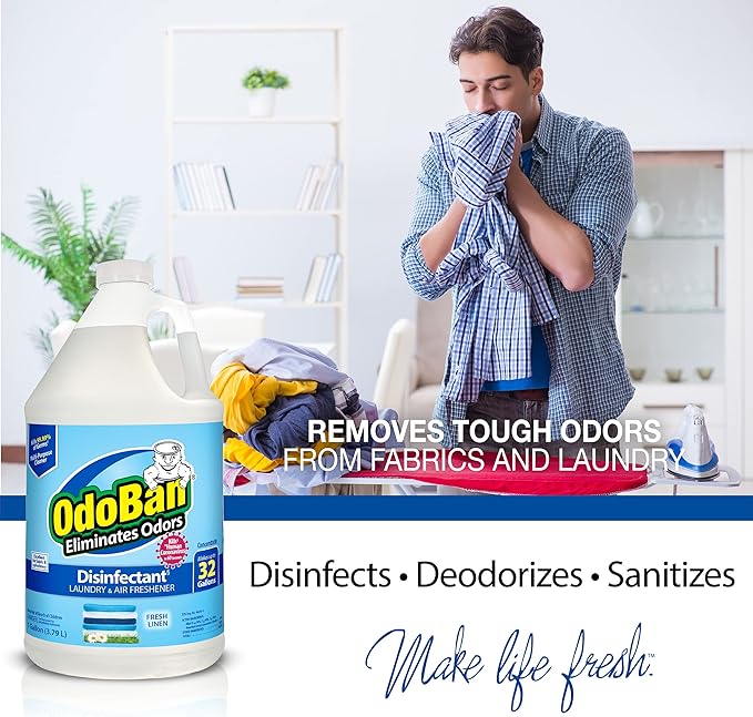 OdoBan Multipurpose Cleaner Disinfectant and Harsh Smell Eliminator Fabric/Air Freshener Pack: Ready-to-Use 360-Degree Continuous Spray, 1 Gallon Concentrate, Solid Smell Absorber, Fresh Linen Scent