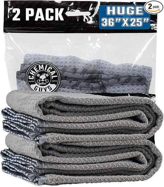 Chemical Guys Waffle Weave Gray Matter Microfiber Drying Towel 2 Pack, Huge Car Drying Towels for Faster Coverage on Paint, Glass, Wheels, and Trim, Streak Free Drying for Cars, Trucks, and SUVs