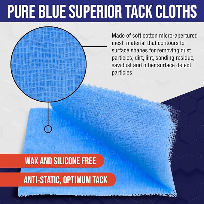 TCP Global - Pure Blue Superior Tack Cloths - Tack Rags (Box of 36) - Automotive Car Painters Professional Grade - Removes Dust, Sanding Particles, Cleans Surfaces - Wax and Silicone Free, Anti-Static
