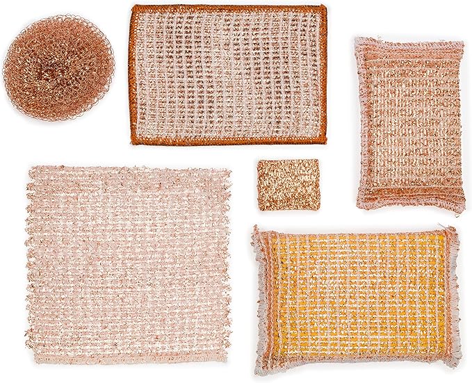 Redecker 2-Ply Woven Copper Scrubbing Cloth & Microfiber Cleaning Wipe – Dual-Surface, Non-Scratch, Reusable & Machine Washable Real Copper Pads for Kitchen & Home – Set of 2