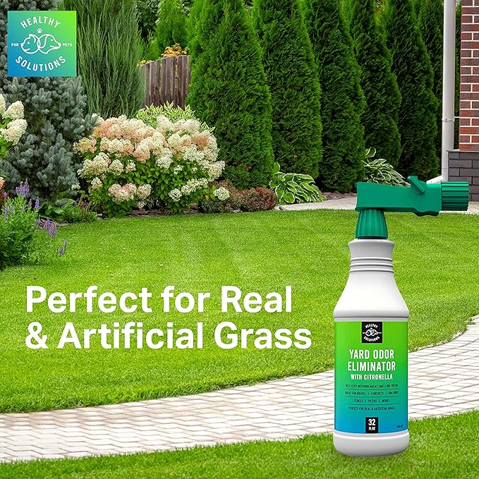 Yard Odor Eliminator for Dogs Plus Citronella - Outdoor Yard Deodorizer for Dog Urine & Poop - 32 fl oz Spray Eliminates Smell from Lawn and Yard - Use on Grass, Patios, Gravel, Concrete & More