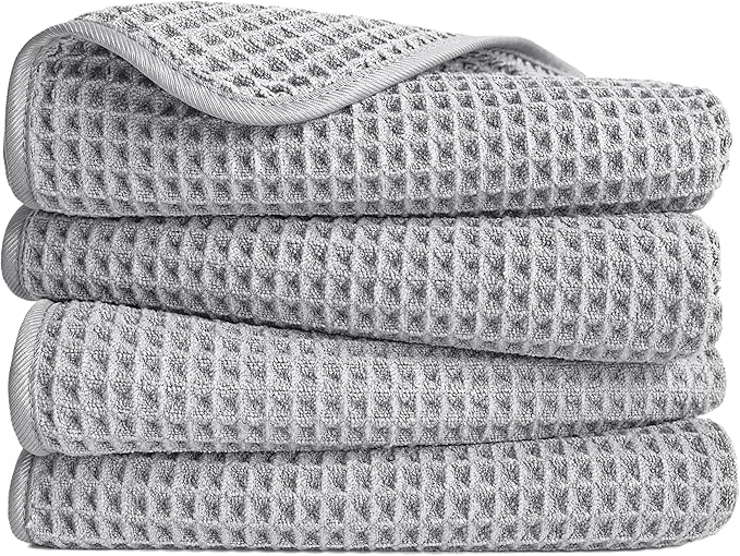 POLYTE Microfiber Lint Free Hand Towel, 16 x 30 in, 4 Pack (Waffle Weave)