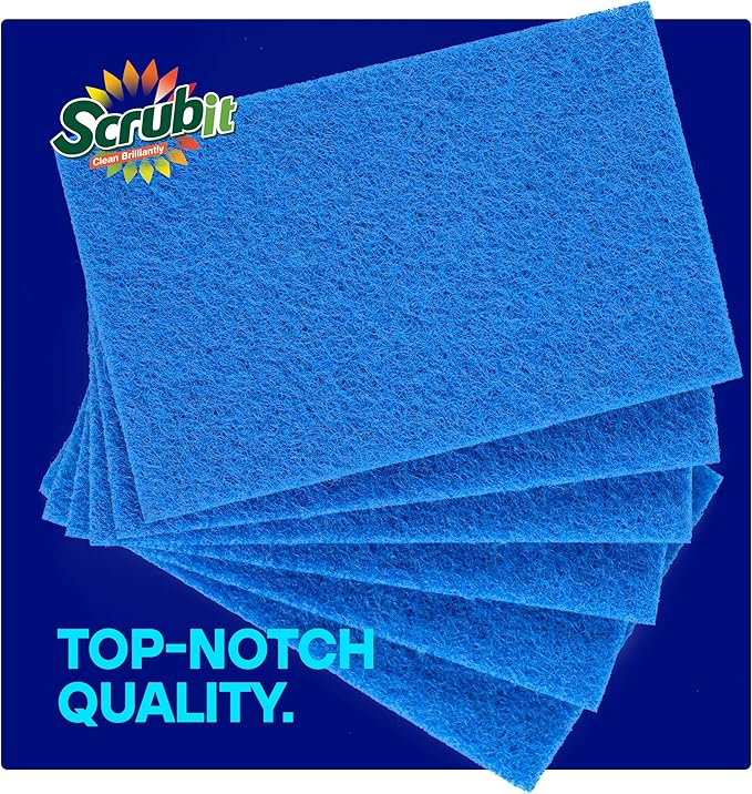 SCRUBIT Scouring Pad 100 Pack - Heavy Duty Scrub Pads for Cleaning Dishes - Non-Scratch Reusable Scrubbing - Blue (100)