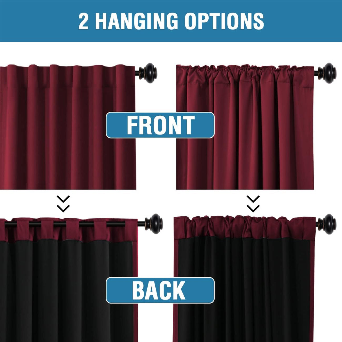 H.VERSAILTEX 100% Blackout Curtains for Bedroom with Black Liner Full Room Darkening Curtains 84 Inches Long Thermal Insulated Back Tab/Rod Pocket Window Drapes for Living Room, 2 Panels, Burgundy