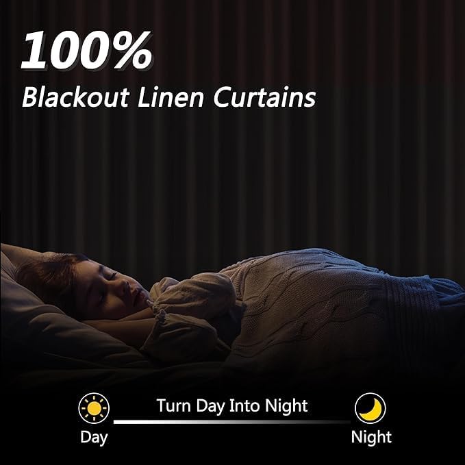 100% Blackout Burgundy Linen Curtains 84 Inch Long 2 Panels
7 ft, Back Tab, Thermal Insulated Room Darkening, Black Out Window Drapes for Bedroom Living Room, W52xL84