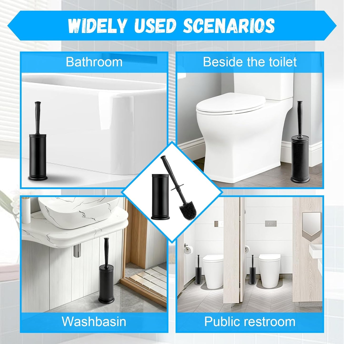 Plastic Toilet Brush, Toilet Brush and Holder Set with Long Handle, Covered Holder and Hard Bristles, Toilet Cleaner Brush for Bathroom and Toilet Cleaning